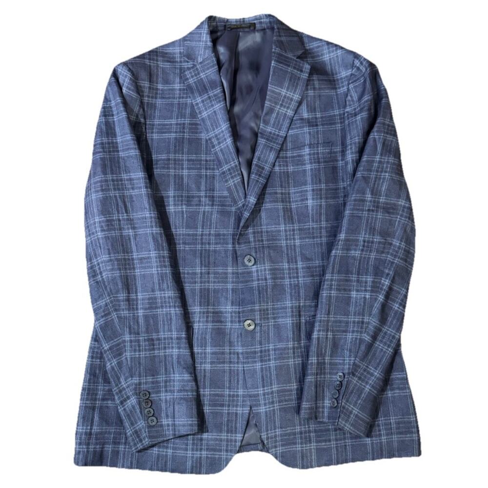 Lauren Ralph Lauren Men's Blue Plaid 100% Linen Blazer Sport Coat-42L
